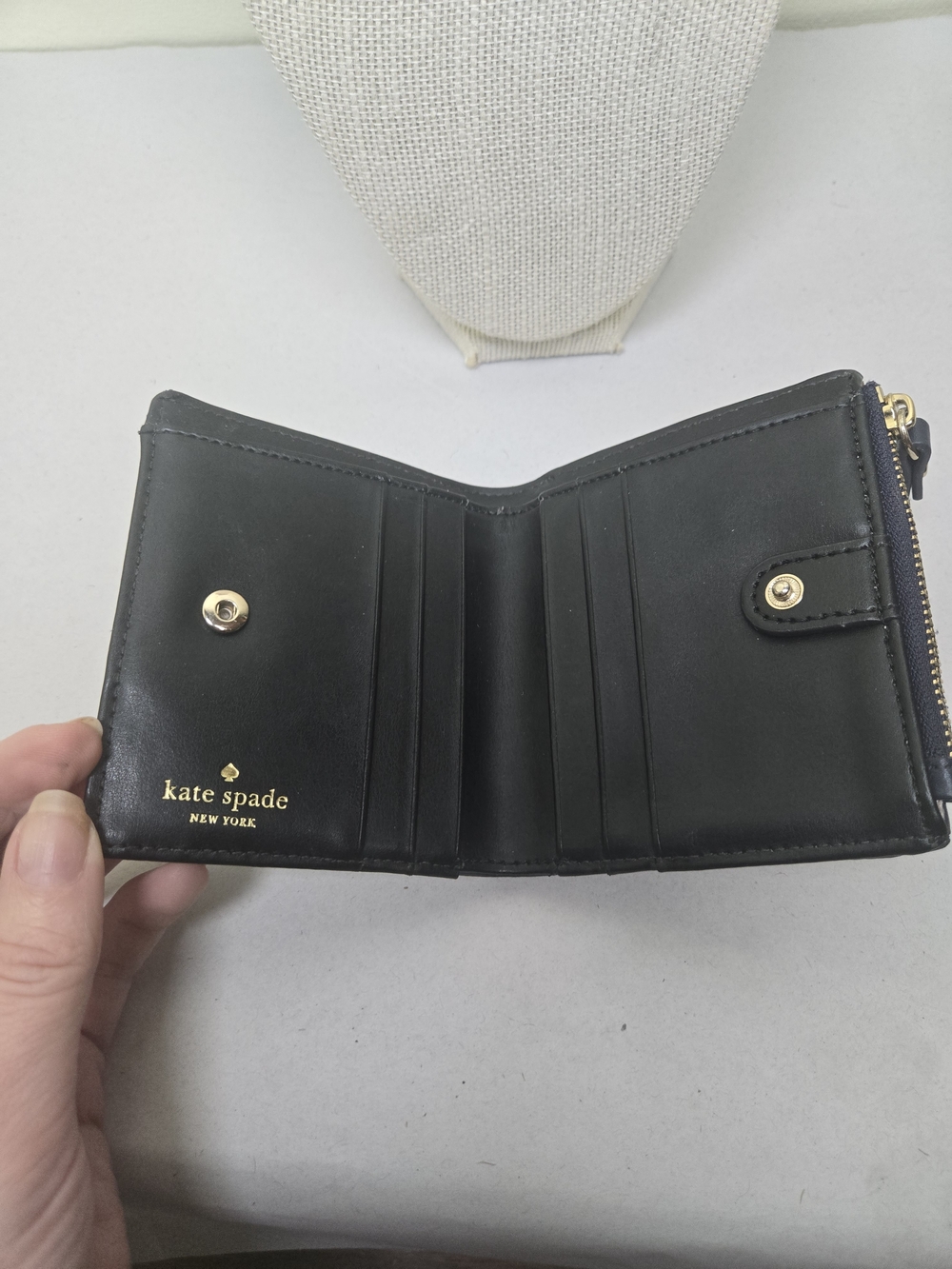 kate spade Blue and White Gingham Compact Card Wallet - Picture 4 of 5